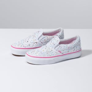 Vans Kiz Çocuk Kaykay Ayakkabısı Glitter Stars Slip-On Beyaz/Pembe | 16999-727